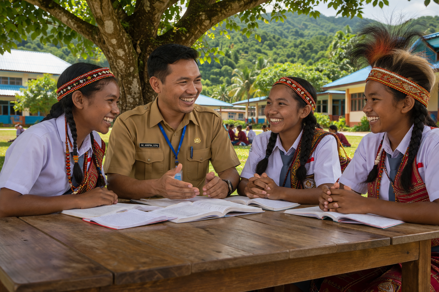 Students collaborating in a classroom